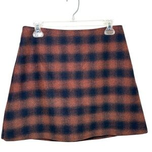 WILFRED Aritzia Cashmere Wool Blend Classic Mini Skirt Navy/Rust Buffalo Plaid